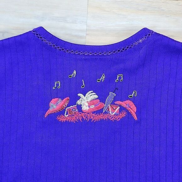 🔹️Vintage BonWorth Purple Embroidered Red Hat Society Birds Top Petite XSmall - Picture 4 of 11